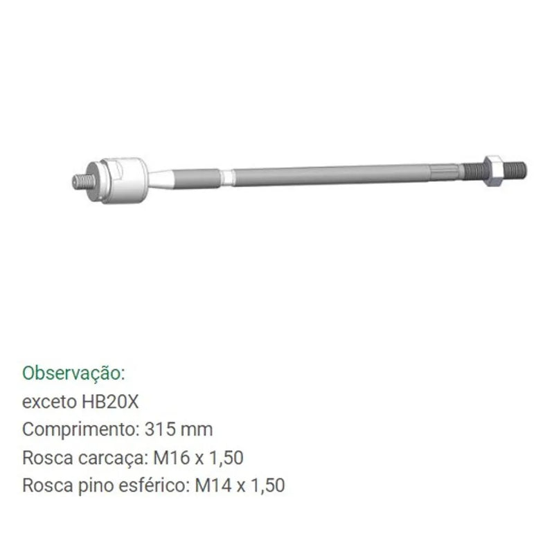 Barra Axial de Direção HB20 exceto HB20X 2012 em diante Bortec BA 8539