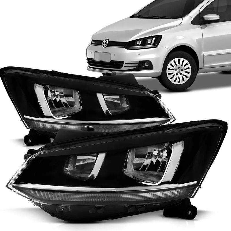 Par Farol Máscara Negra Foco Duplo - Compatível com Volkswagen Fox 2015